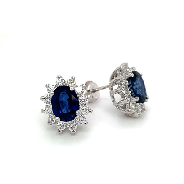 Sapphire Halo Stud Earrings Hingham Jewelers Hingham, MA