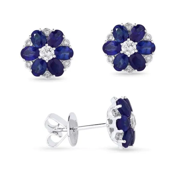 Sapphire and Diamond Cluster Stud Earrings Hingham Jewelers Hingham, MA