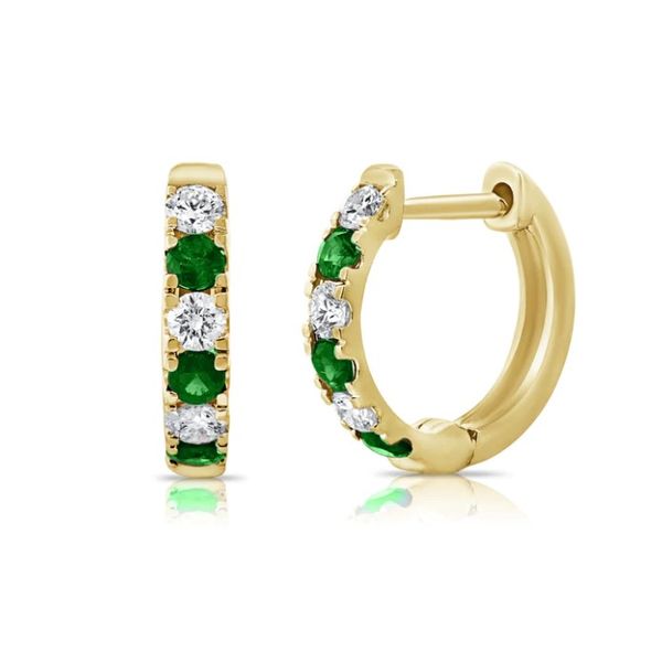 Emerald and Diamond Huggie Hoop Earrings Hingham Jewelers Hingham, MA