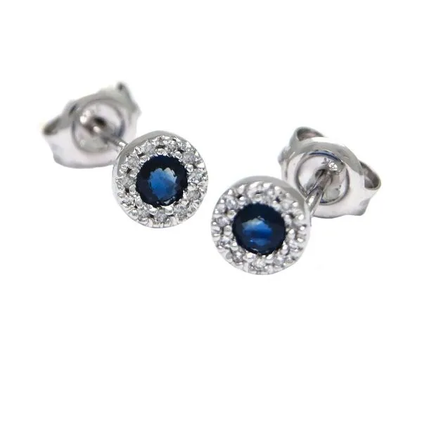 Blue Sapphire Halo Stud Earrings Hingham Jewelers Hingham, MA