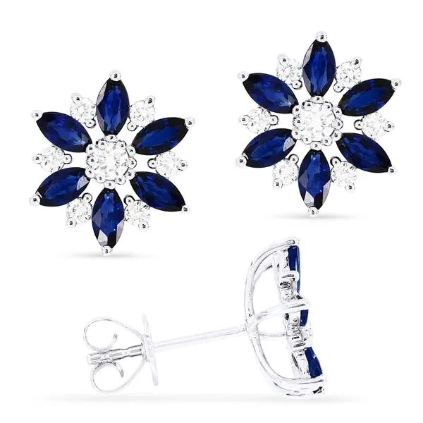 Sapphire and Diamond Flower Stud Earrings Hingham Jewelers Hingham, MA