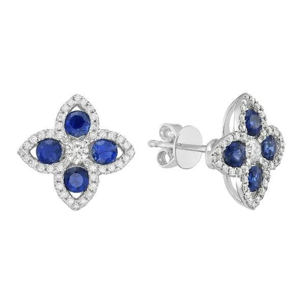Sapphire and Diamond Flower Stud Earrings Hingham Jewelers Hingham, MA