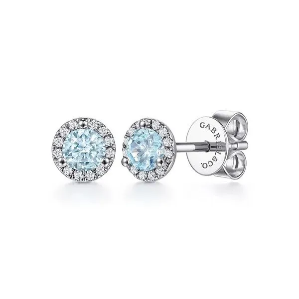 Aquamarine Halo Stud Earrings Hingham Jewelers Hingham, MA