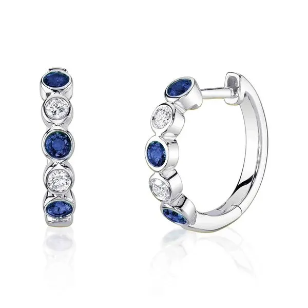 Sapphire and Diamond Bezel Hoop Earrings Hingham Jewelers Hingham, MA
