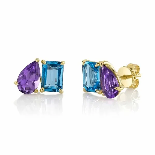 Blue Topaz and Amethyst Stud Earrings Hingham Jewelers Hingham, MA