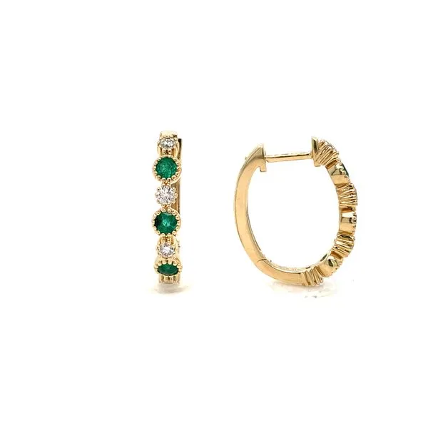 Emerald and Diamond Oval Hoop Earrings Hingham Jewelers Hingham, MA