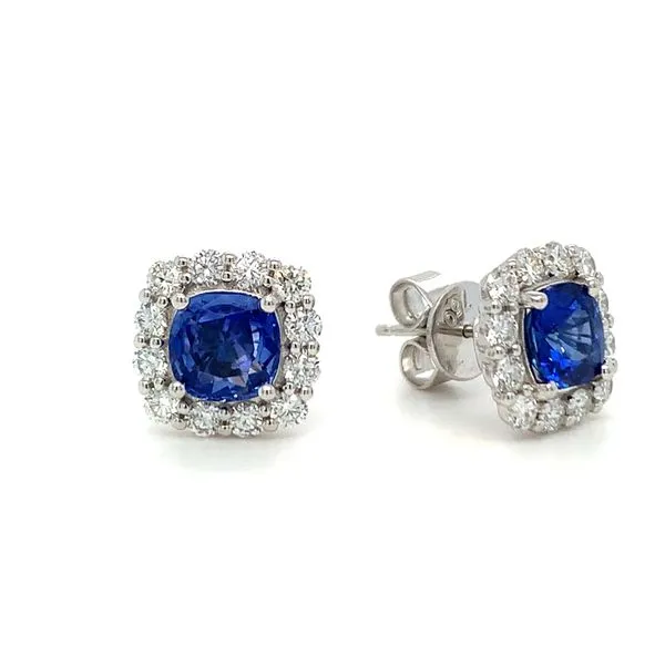 Cushion Sapphire Halo Stud Earrings Hingham Jewelers Hingham, MA