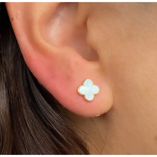 Mother of Pearl Clover Stud Earrings Image 2 Hingham Jewelers Hingham, MA