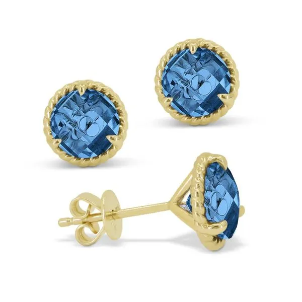Swiss Blue Topaz Rope Trim Stud Earrings