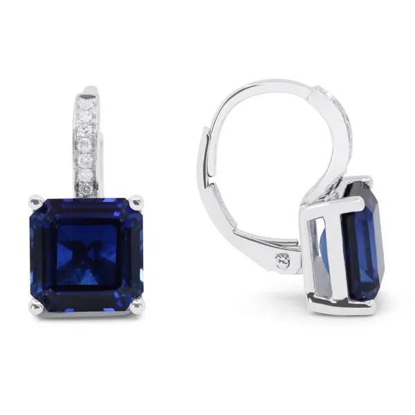 Created Blue Sapphire Leverback Drop Earrings