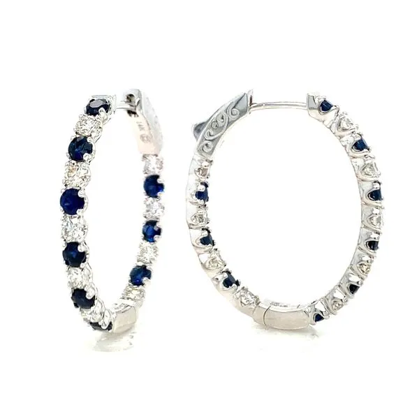 Oval Inside-Out Hoop Earrings with Sapphires and Diamonds