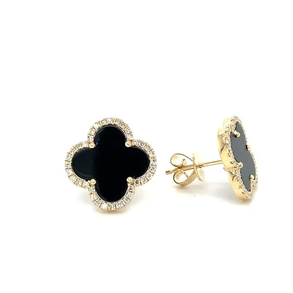 Black Onyx and Diamond Pave Clover Stud Earrings