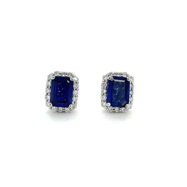 Emerald Cut Sapphire Halo Stud Earrings Hingham Jewelers Hingham, MA