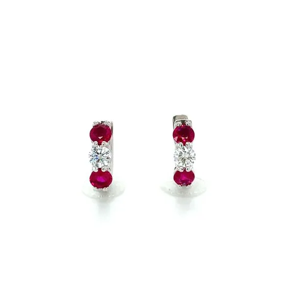 Ruby and Diamond Huggie Hoop Earrings Hingham Jewelers Hingham, MA