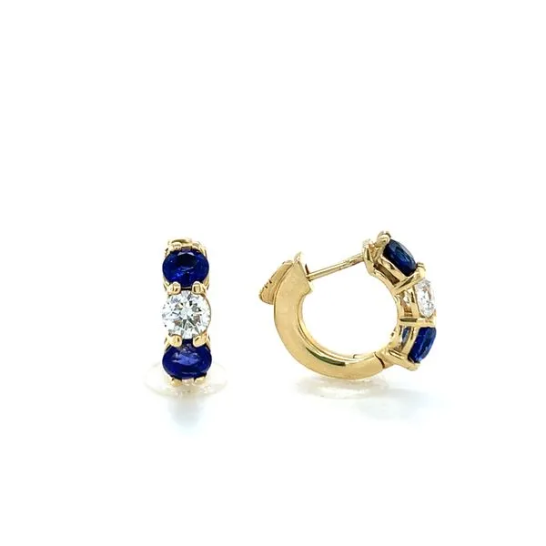 Sapphire and Diamond Huggie Hoop Earrings Image 2 Hingham Jewelers Hingham, MA