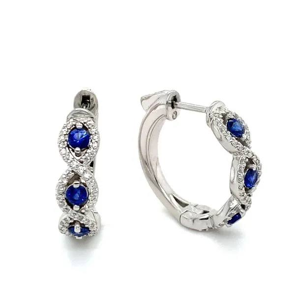 Sapphire and Diamond Twist Hoop Earrings Hingham Jewelers Hingham, MA