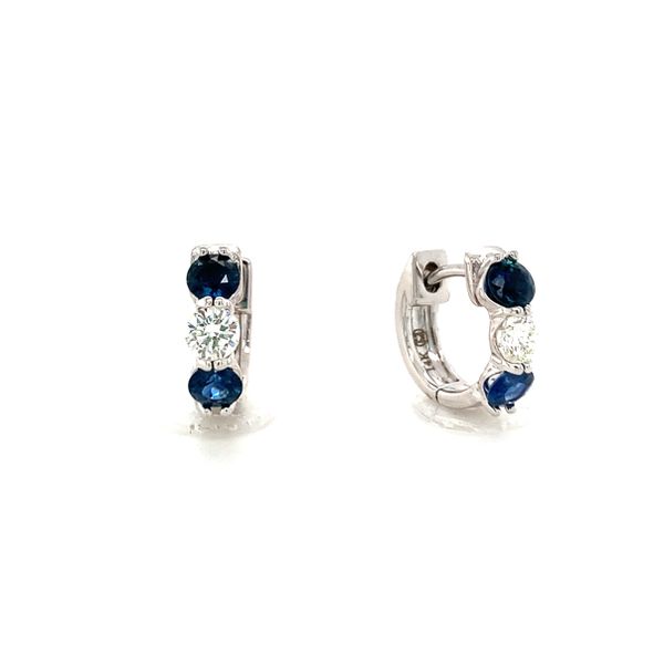 Sapphire and Diamond Huggie Hoop Earrings Hingham Jewelers Hingham, MA