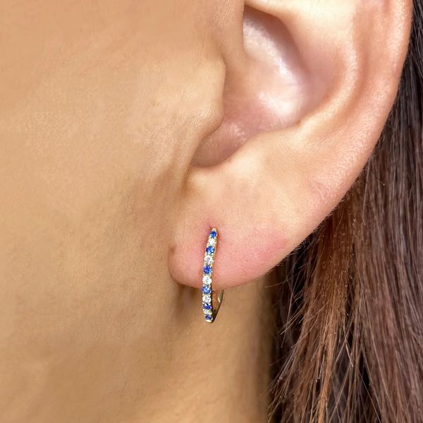 Sapphire and Diamond Oval Hoop Earrings Image 2 Hingham Jewelers Hingham, MA