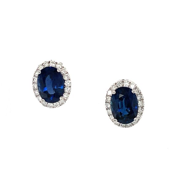Sapphire and Diamond Halo Stud Earrings Hingham Jewelers Hingham, MA