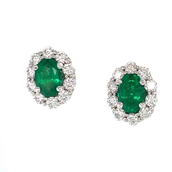 Oval Emerald Halo Stud Earrings Hingham Jewelers Hingham, MA