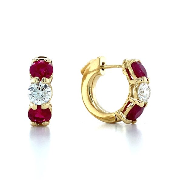 Ruby and Diamond Huggie Hoop Earrings Hingham Jewelers Hingham, MA