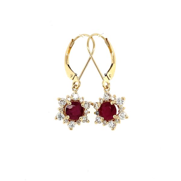Estate Ruby and Diamond Halo Dangle Earrings Hingham Jewelers Hingham, MA