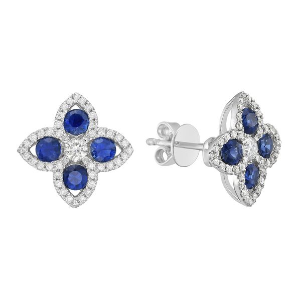 Sapphire and Diamond Flower Stud Earrings Hingham Jewelers Hingham, MA