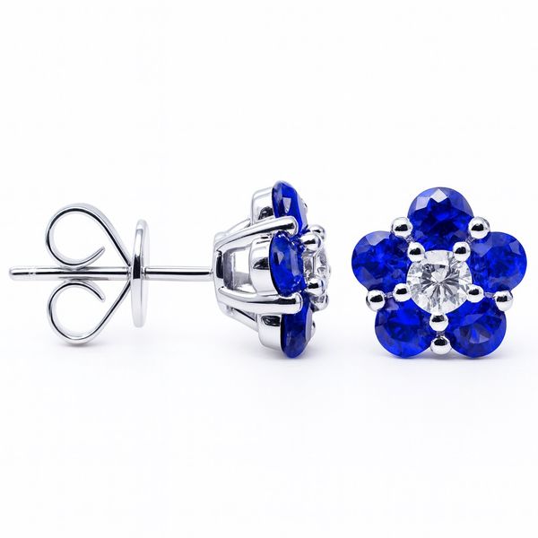 Sapphire and Diamond Flower Stud Earrings Hingham Jewelers Hingham, MA