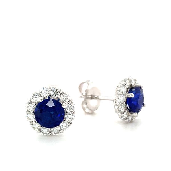 Sapphire and Diamond Halo Stud Earrings Hingham Jewelers Hingham, MA