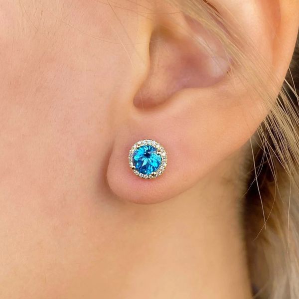 Blue Topaz Halo Stud Earrings Image 2 Hingham Jewelers Hingham, MA