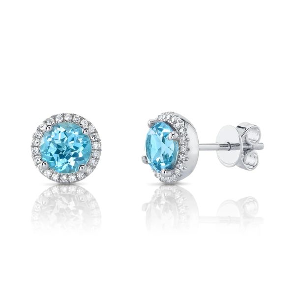 Blue Topaz Halo Stud Earrings Hingham Jewelers Hingham, MA
