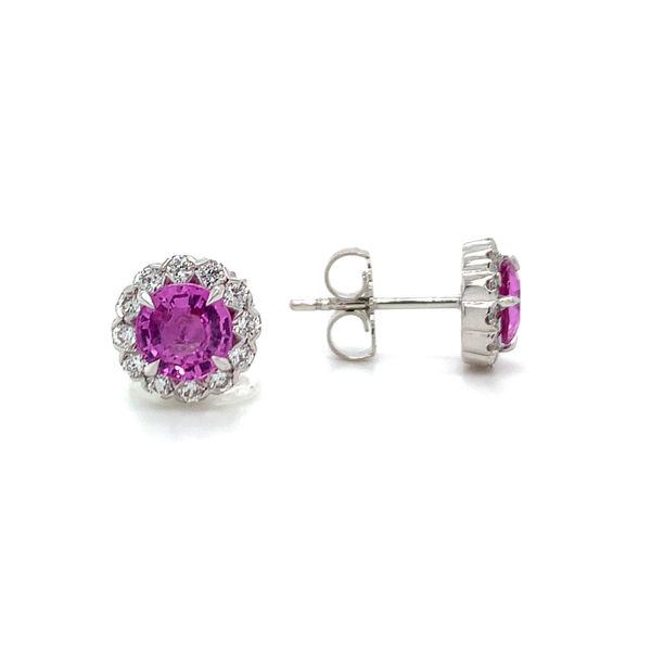 Pink Sapphire Halo Stud Earrings Hingham Jewelers Hingham, MA