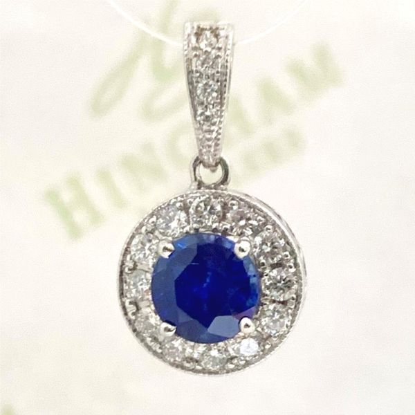 Sapphire Halo Pendant Hingham Jewelers Hingham, MA
