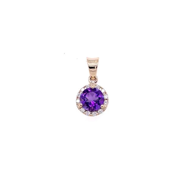 Amethyst and Diamond Halo Pendant Hingham Jewelers Hingham, MA