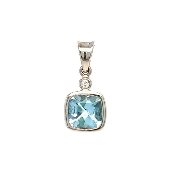 Aquamarine Cushion Bezel Pendant with Diamond Accent