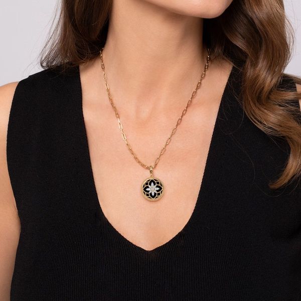 Black Onyx and Diamond Medallion Pendant Image 3 Hingham Jewelers Hingham, MA