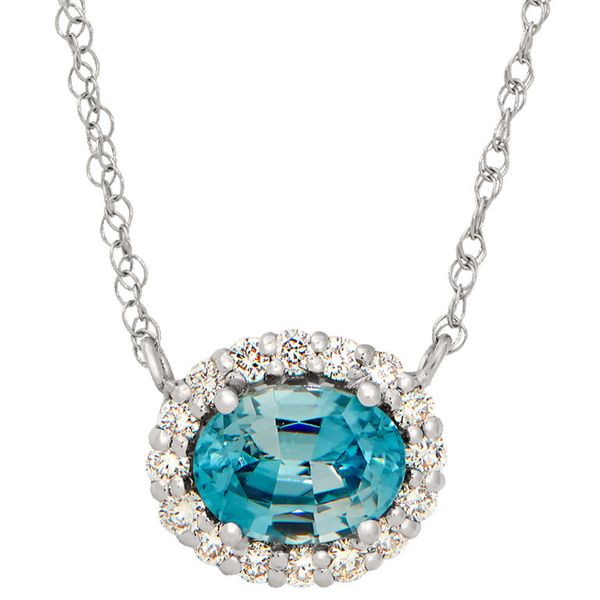 Blue Topaz Halo Necklace Hingham Jewelers Hingham, MA
