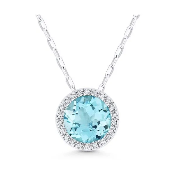 Blue Topaz Halo Pendant Hingham Jewelers Hingham, MA