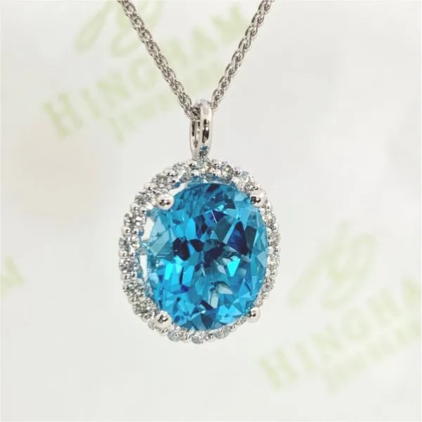 Blue Topaz Halo Pendant Hingham Jewelers Hingham, MA