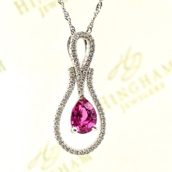Pink Sapphire and Diamond Pendant Hingham Jewelers Hingham, MA