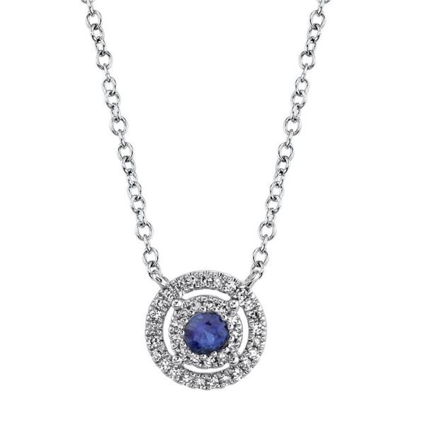 Double Halo Sapphire Necklace Hingham Jewelers Hingham, MA
