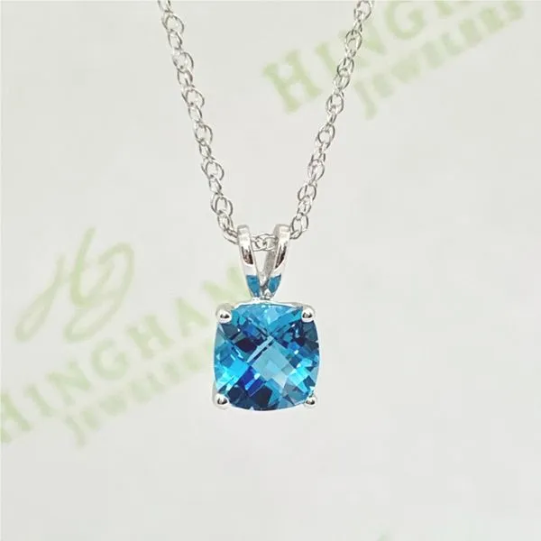 Blue Topaz Cushion Pendant Necklace Hingham Jewelers Hingham, MA