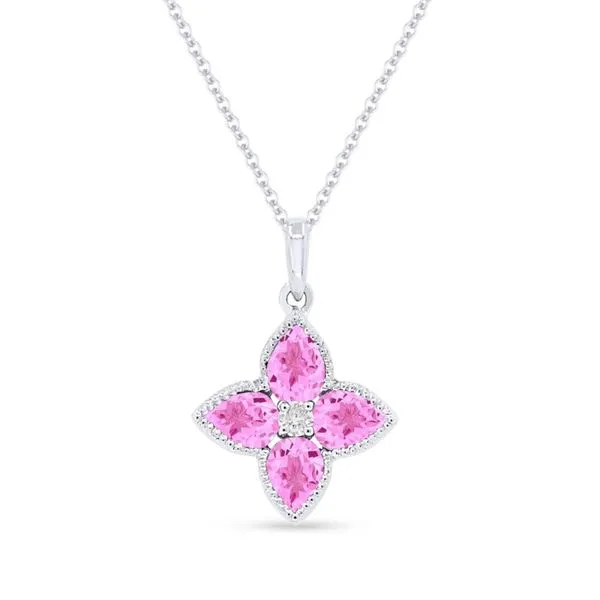 Created Pink Sapphire Flower Pendant Necklace Hingham Jewelers Hingham, MA