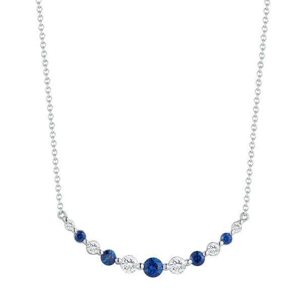 Graduated Curved Sapphire and Diamond Bar Necklace Hingham Jewelers Hingham, MA