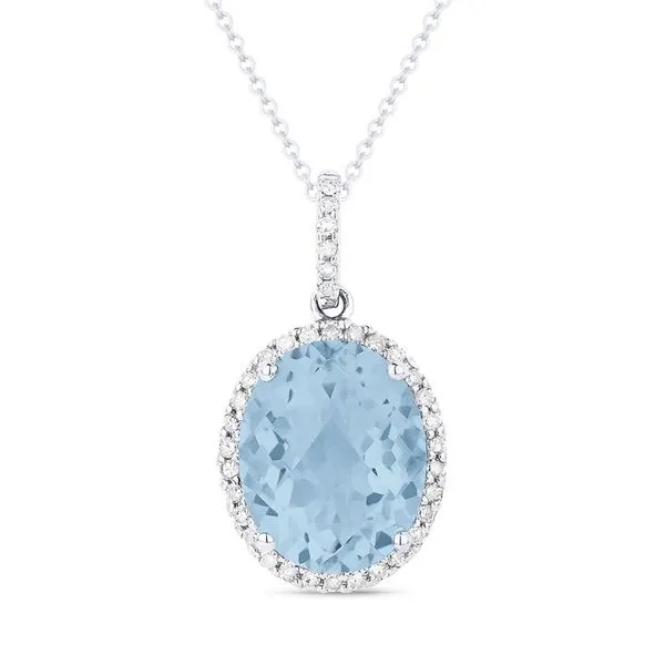 Blue Topaz Halo Pendant Necklace Hingham Jewelers Hingham, MA