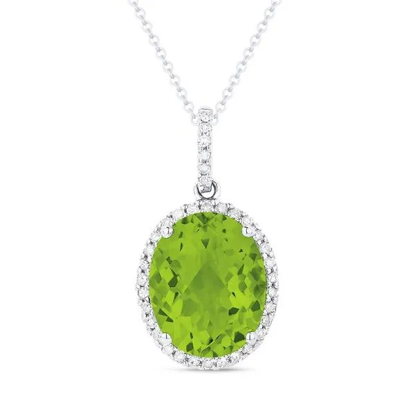 Peridot Halo Pendant Necklace Hingham Jewelers Hingham, MA