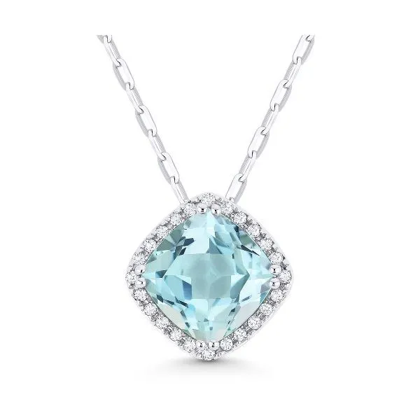 Blue Topaz Halo Pendant Necklace Hingham Jewelers Hingham, MA