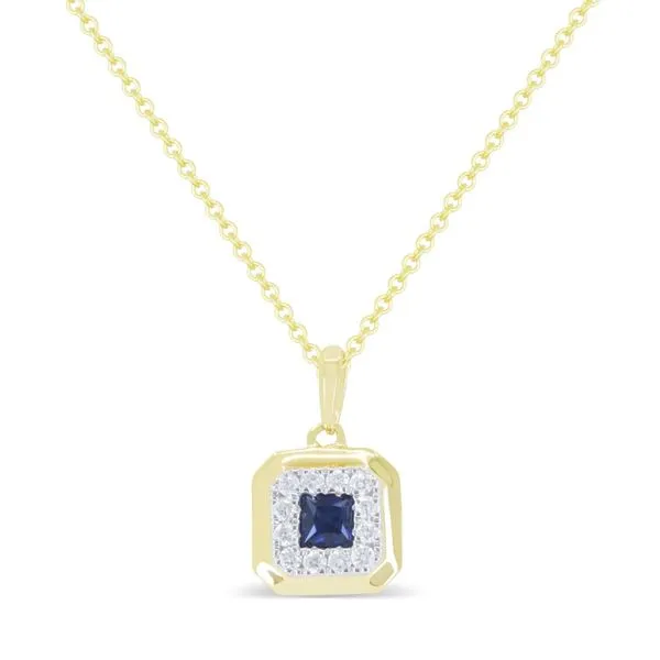 Sapphire and Diamond Cushion Pendant Necklace Hingham Jewelers Hingham, MA