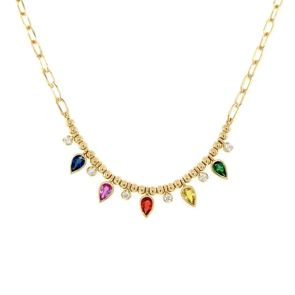 Multi-Color Pear Sapphire Necklace Hingham Jewelers Hingham, MA