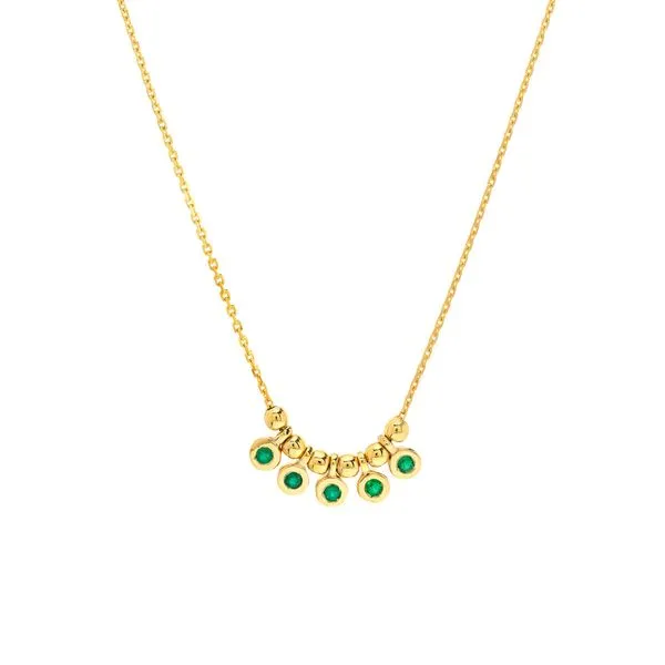 Mini Emerald Bezel and Bead Station Necklace Hingham Jewelers Hingham, MA